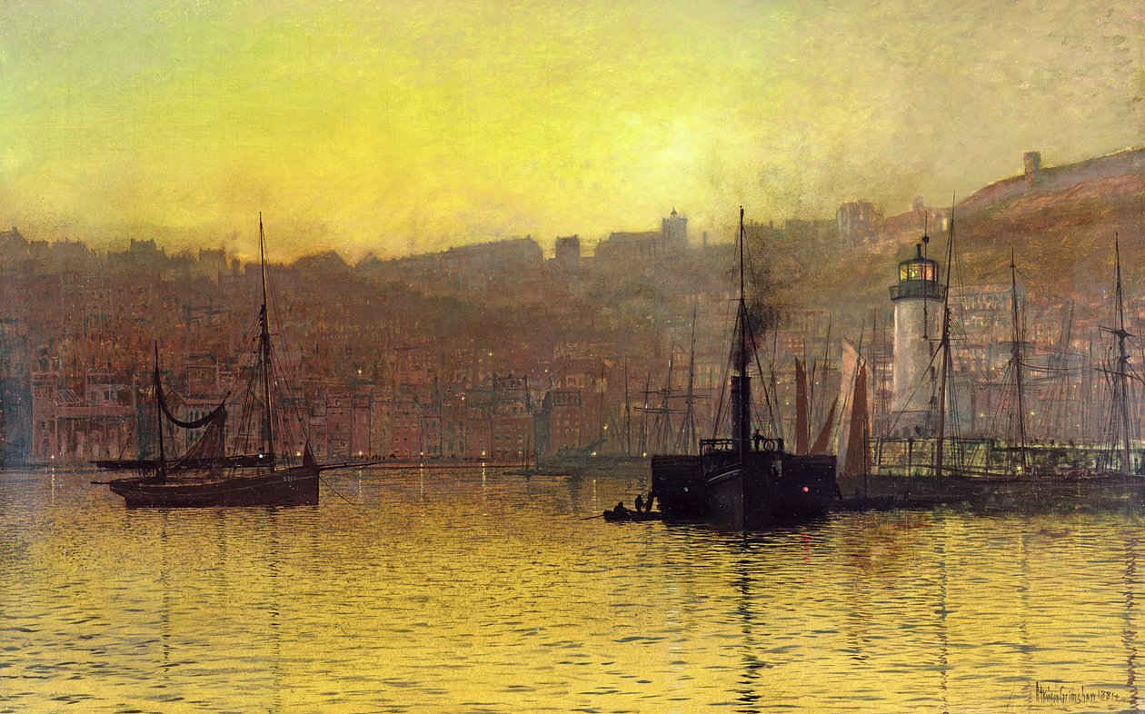 Anochecer en el Puerto de Scarborough de John Atkinson Grimshaw