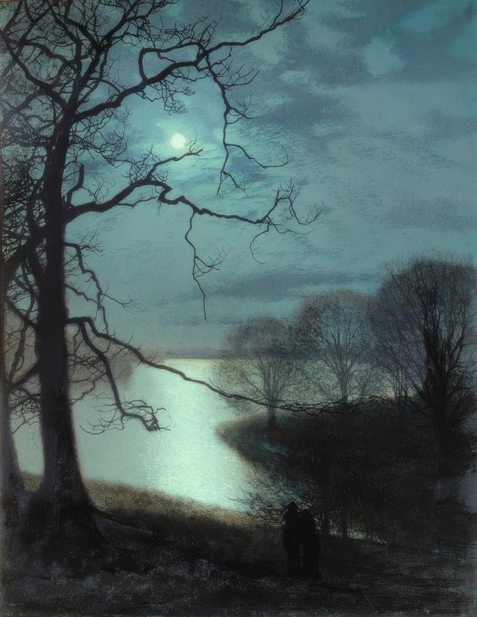 Observando un lago iluminado por la luna de John Atkinson Grimshaw