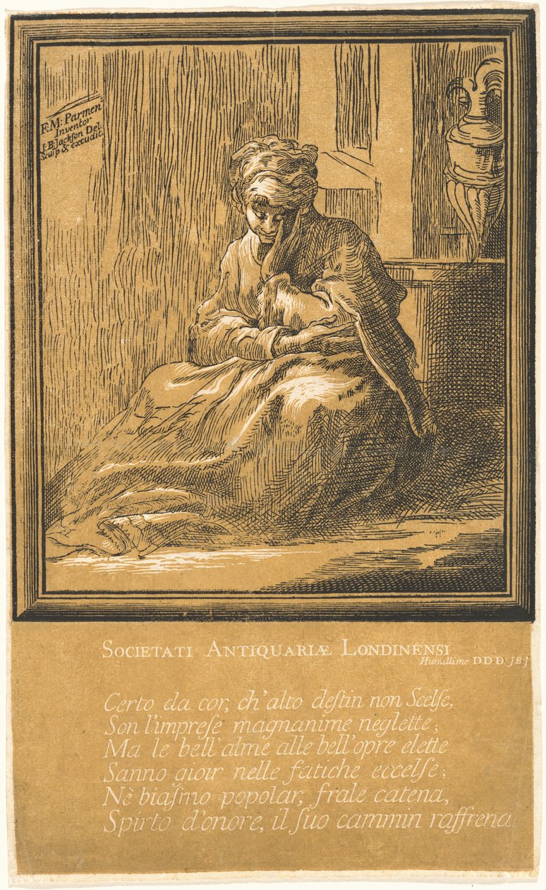 Mujer meditando de John Baptist Jackson, after Parmigianino