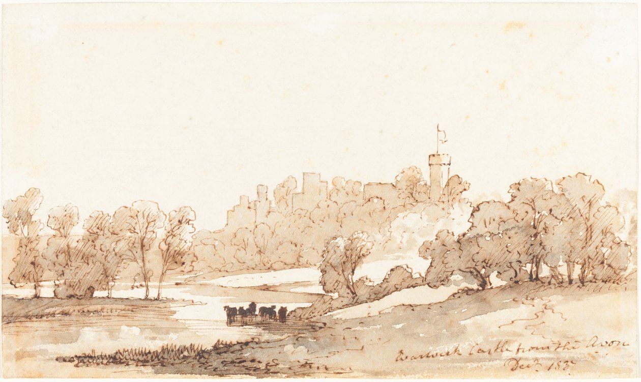 Castillo de Warwick desde el Avon de John Baverstock Knight