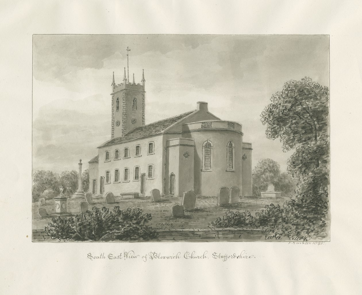 Iglesia de Bloxwich: dibujo en sepia de John Buckler