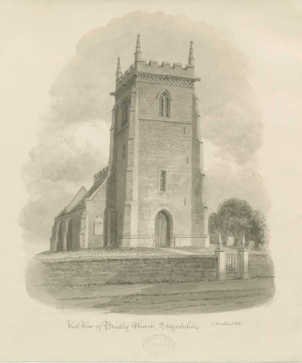 Iglesia de Bradley: dibujo en sepia de John Buckler