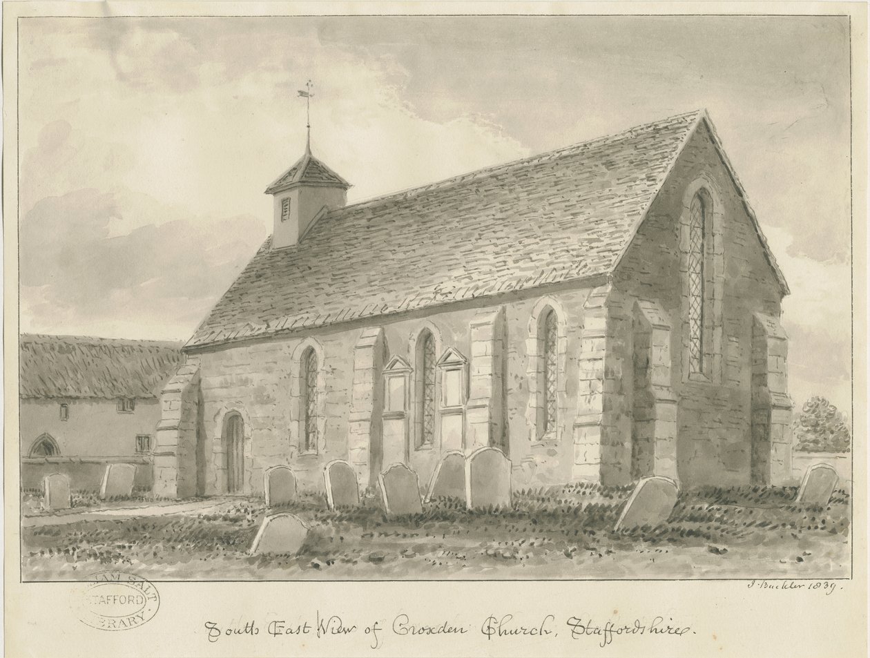 Croxden - Capilla de invitados: dibujo en sepia de John Buckler