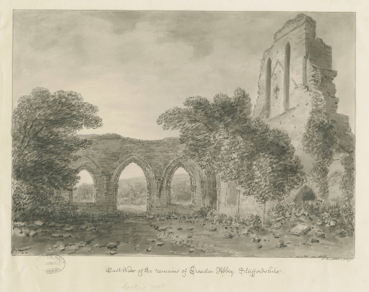 Croxden Abbey: dibujo en sepia de John Buckler