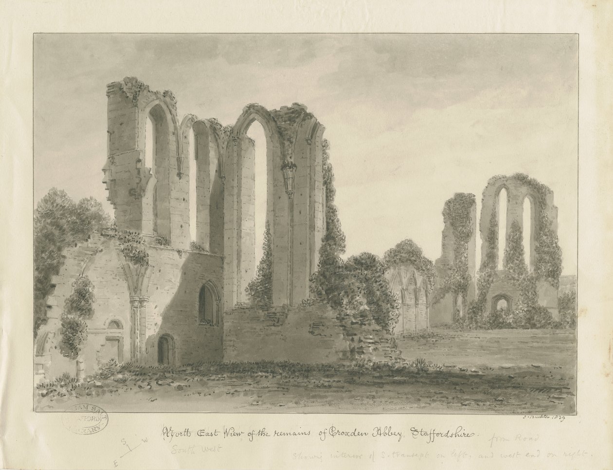 Croxden Abbey: dibujo en sepia de John Buckler