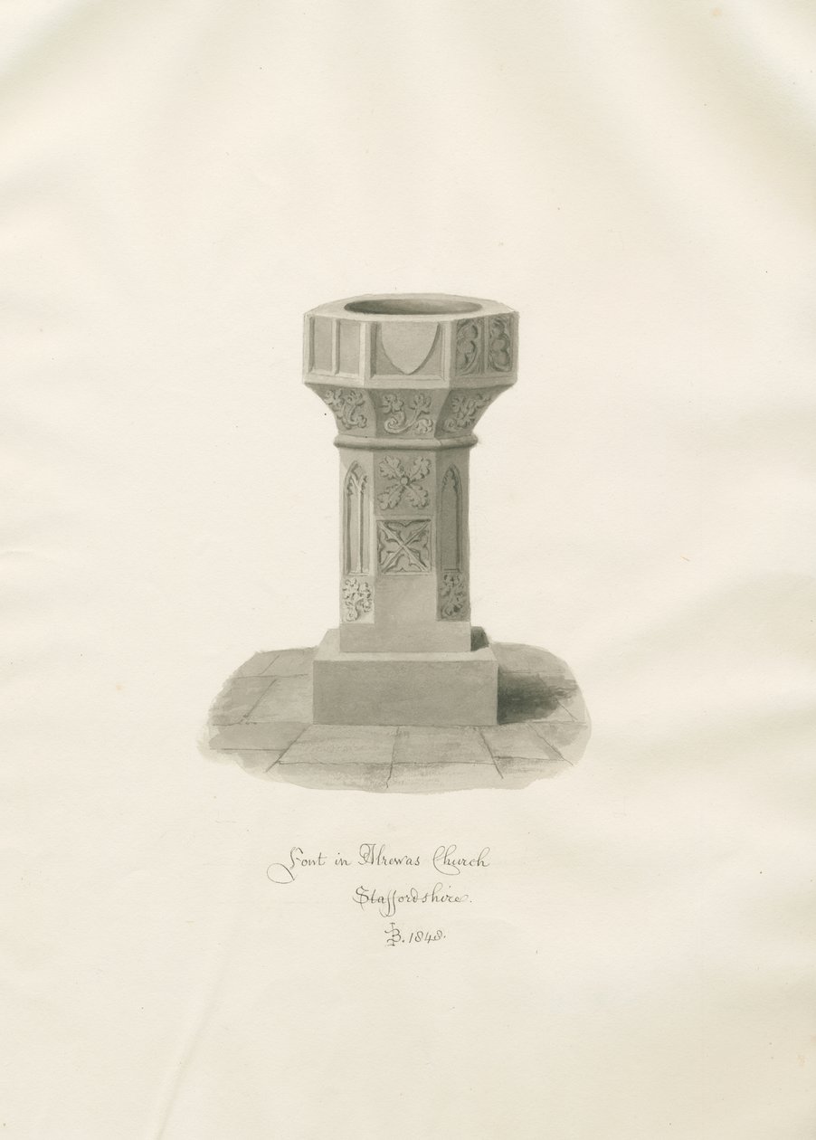 Pila bautismal en la Iglesia de Alrewas de John Buckler