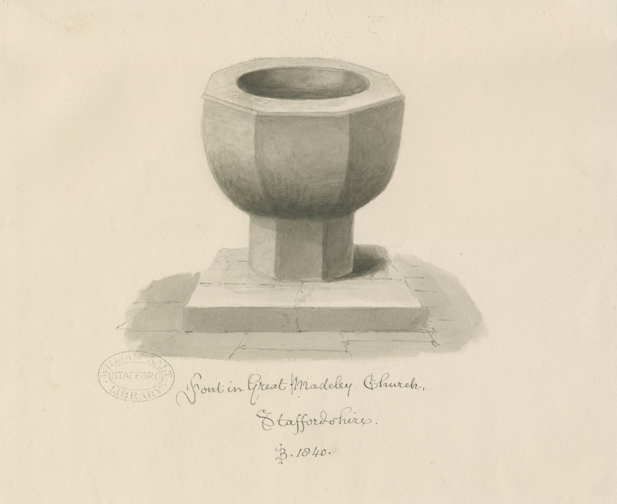 Pila Bautismal en la Iglesia de Madeley de John Buckler