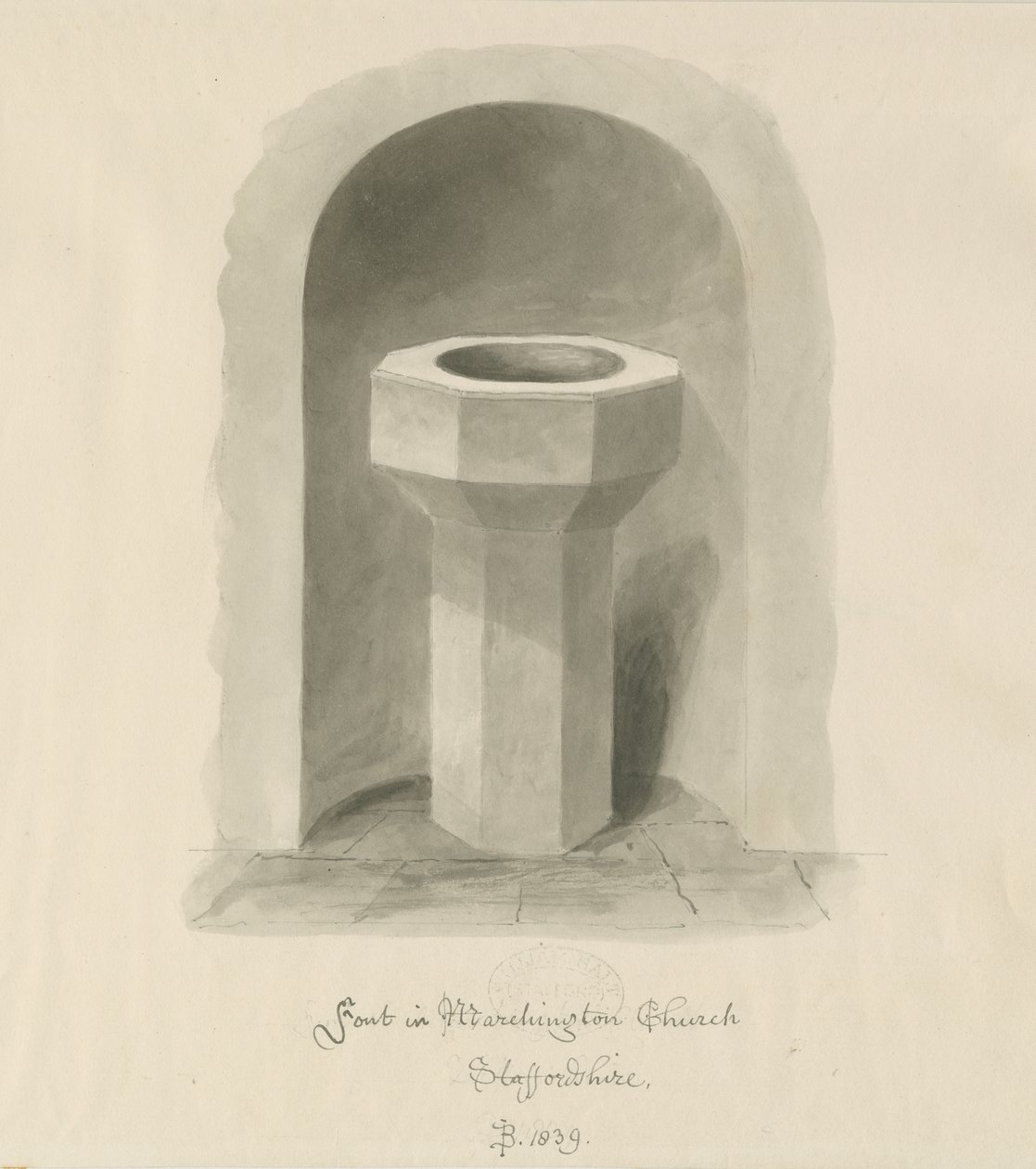 Pila Bautismal en la Iglesia de Marchington de John Buckler