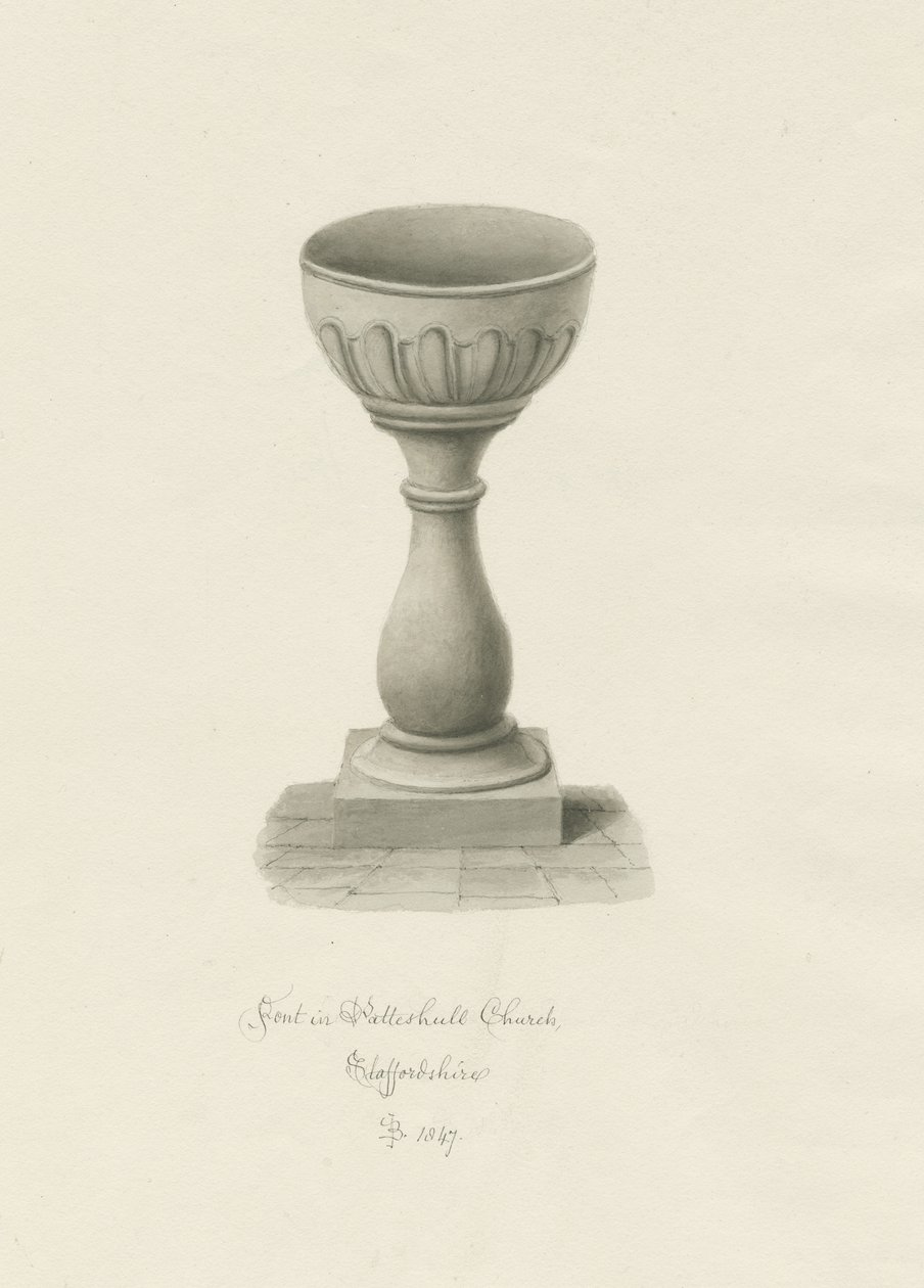 Pila Bautismal en la Iglesia de Patshull de John Buckler