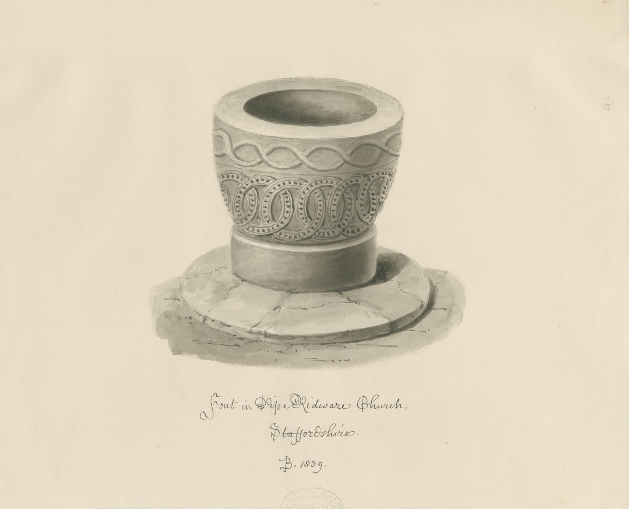 Pila bautismal en la Iglesia de Pipe Ridware de John Buckler