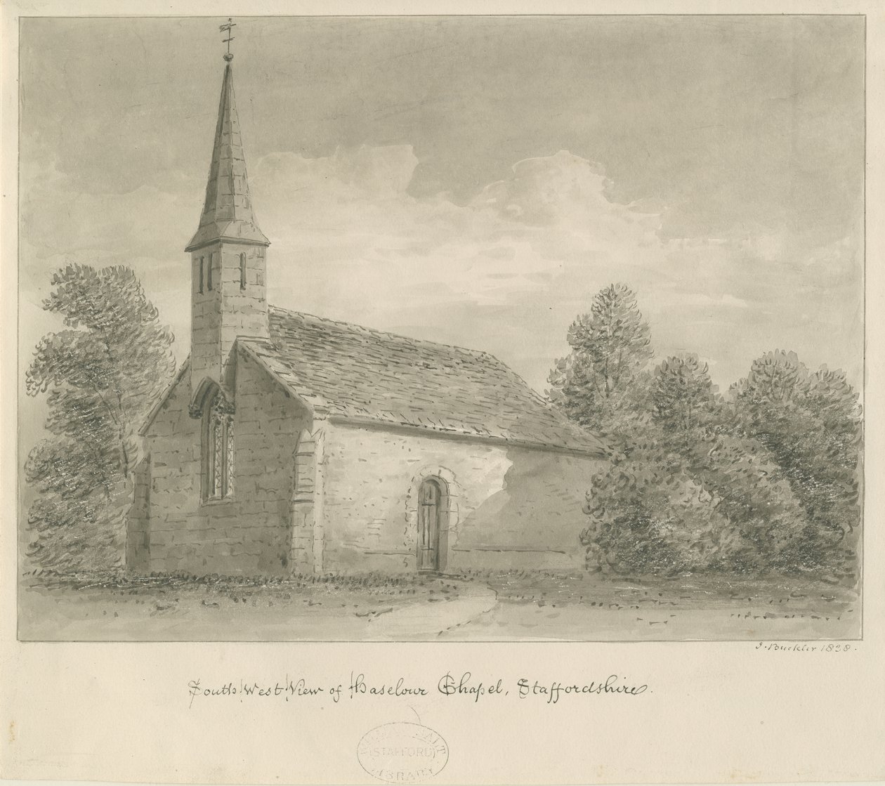 Capilla de Haselour: dibujo en sepia, 1828 de John Buckler