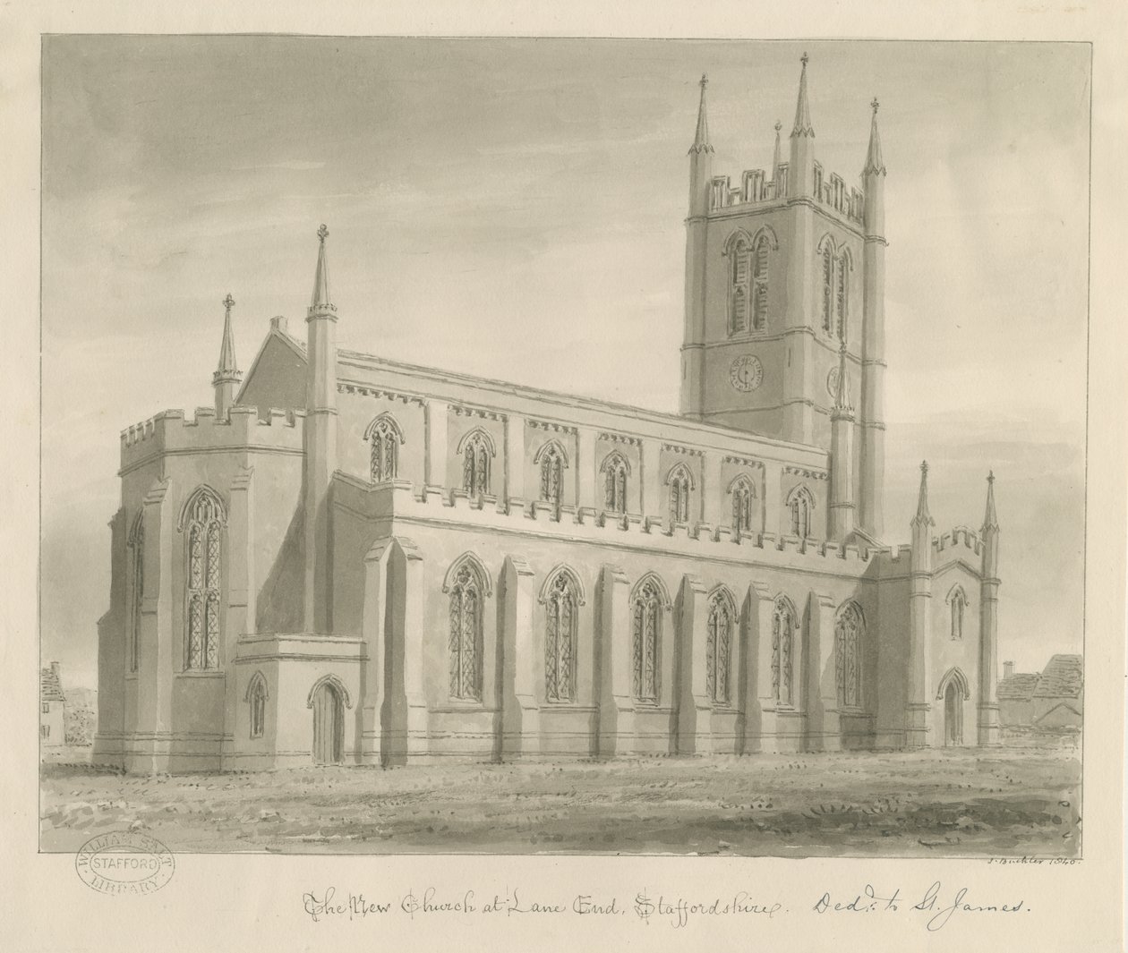 Lane End - Nueva Iglesia: dibujo en sepia de John Buckler