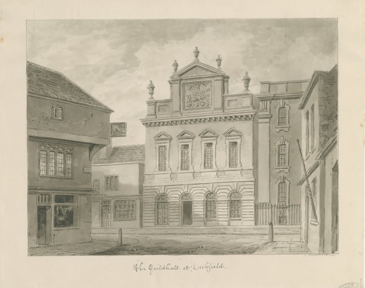 Lichfield - Ayuntamiento: dibujo en sepia de John Buckler