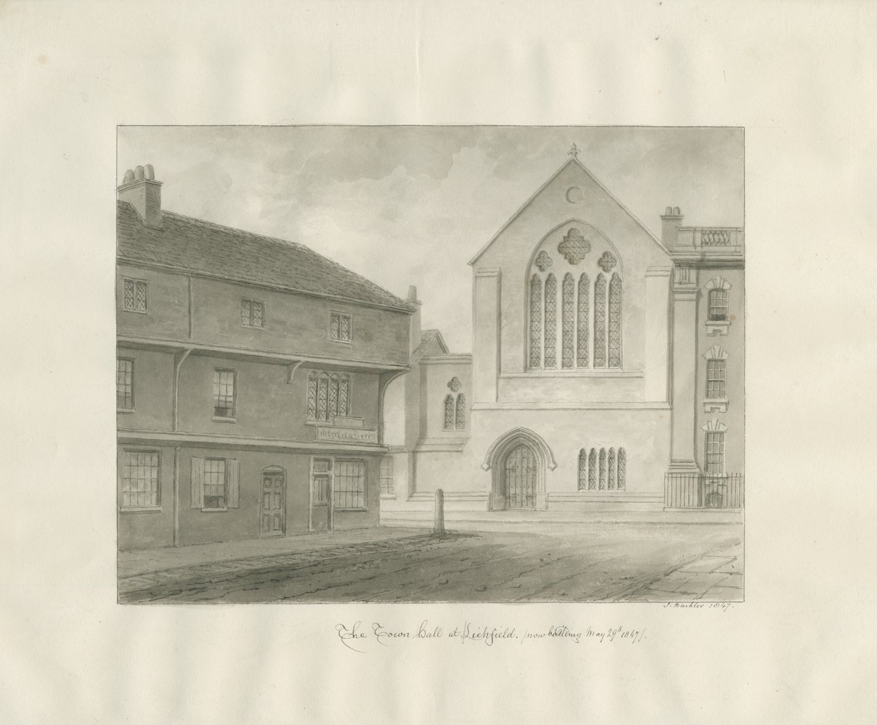 Lichfield - Ayuntamiento: dibujo en sepia de John Buckler