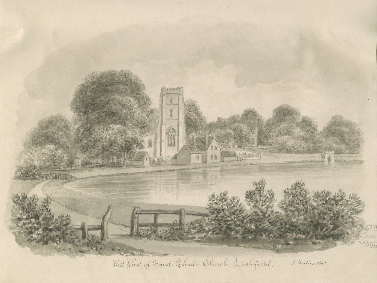 Lichfield - Iglesia de San Chad: dibujo en sepia de John Buckler