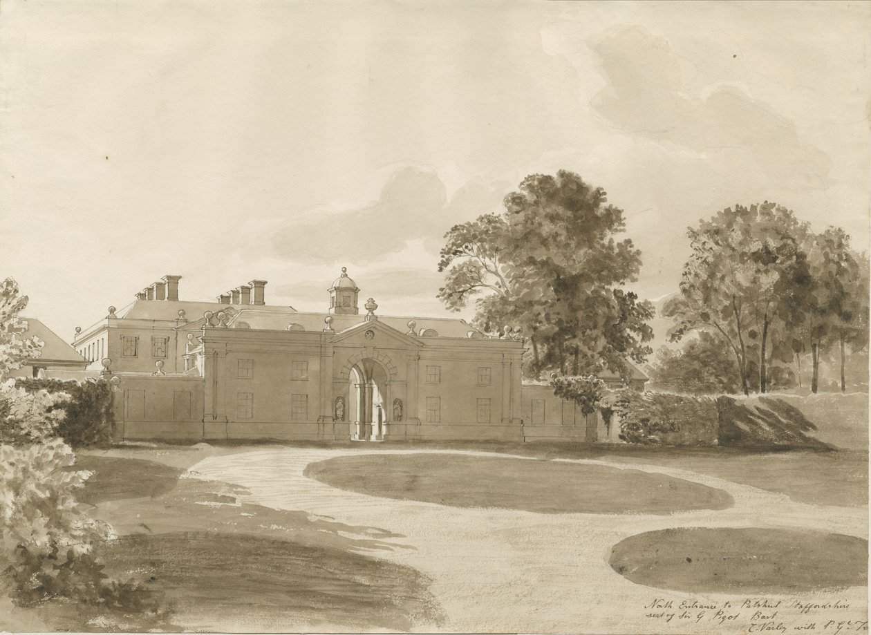 Patshull House: dibujo en sepia, s.f. [1820] de John Buckler