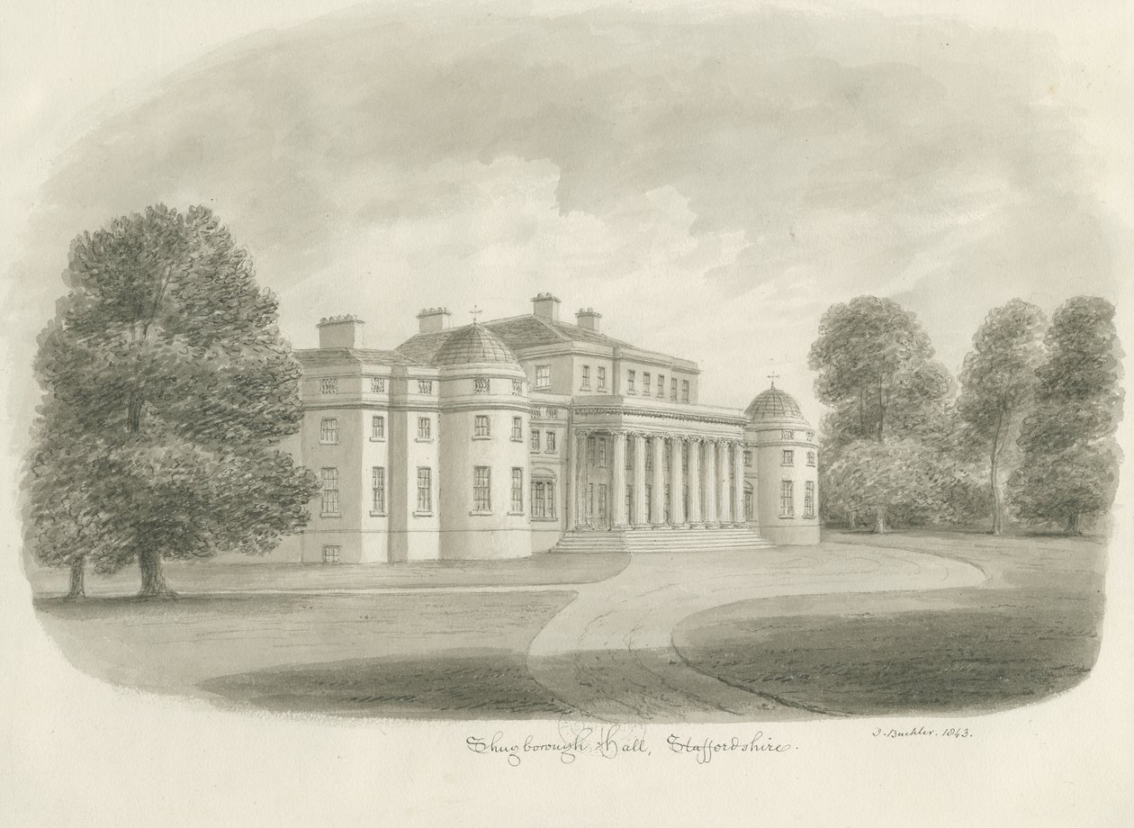 Salón Shugborough: dibujo en sepia, 1843 de John Buckler