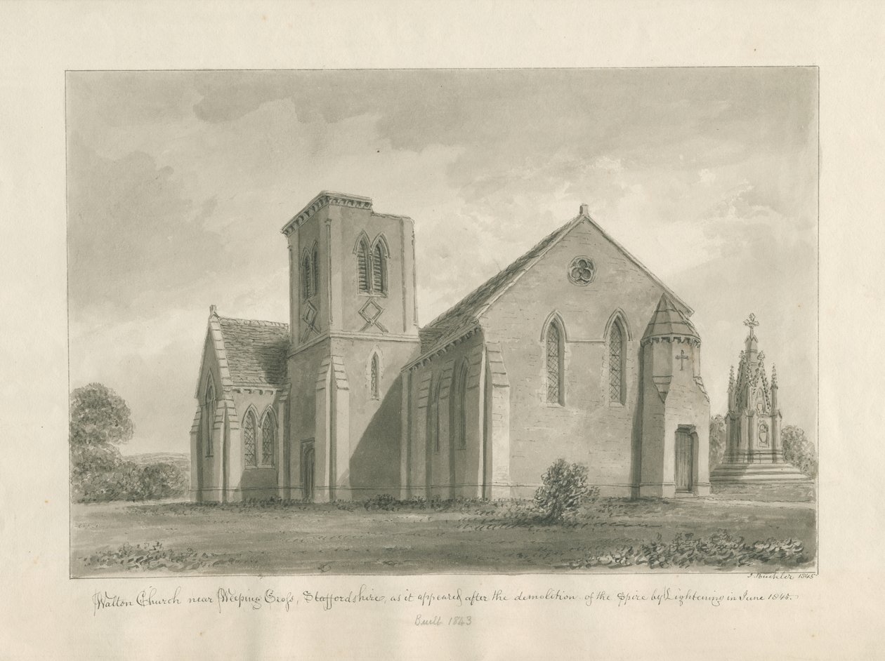 Iglesia de Walton-on-the-Hill: dibujo en sepia, 1844 de John Buckler