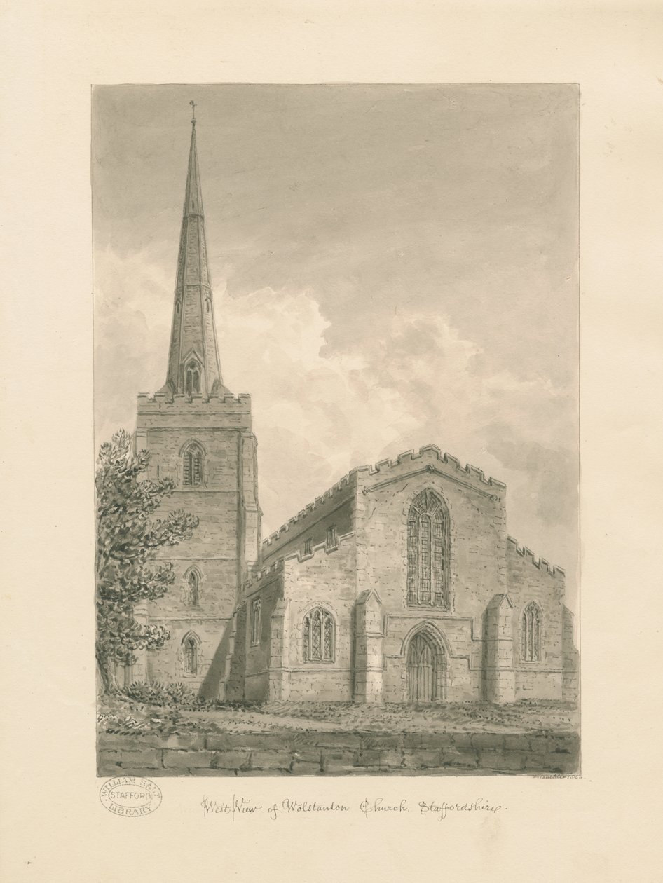 Iglesia de Wolstanton: dibujo en sepia de John Buckler