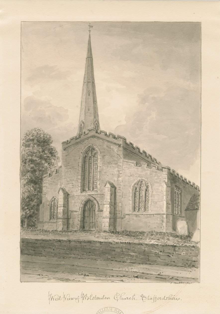 Iglesia de Wolstanton: dibujo en sepia de John Buckler