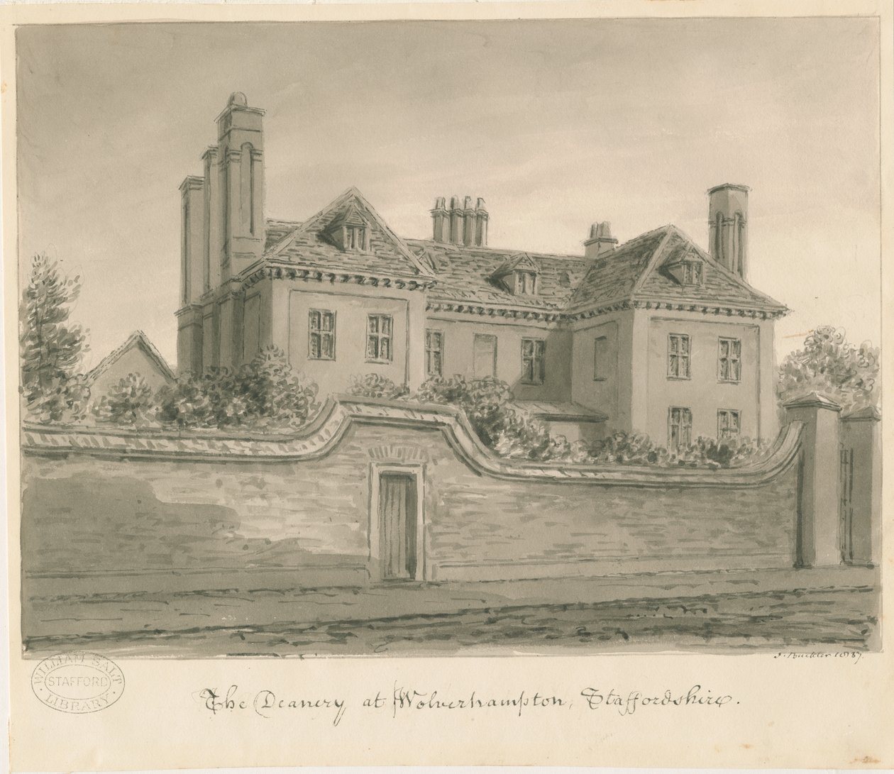 Wolverhampton - La Casa del Deán: dibujo en sepia de John Buckler