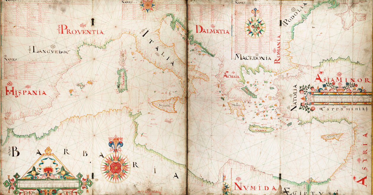 Carta de los mares Mediterráneo, Negro y Caspio de John Burston