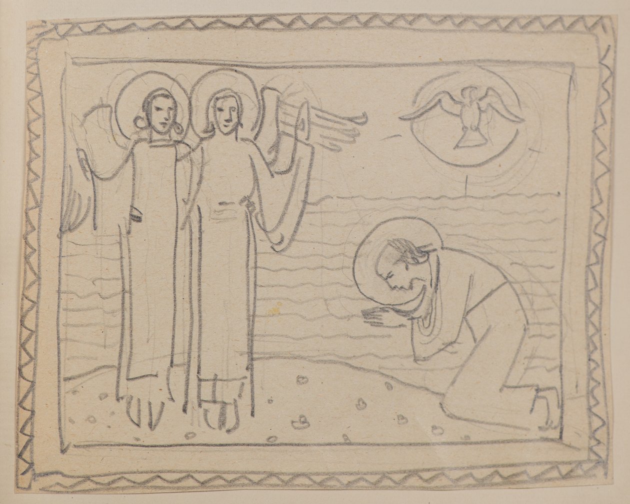 Sin Título [Figura arrodillada y dos ángeles] de John Duncan