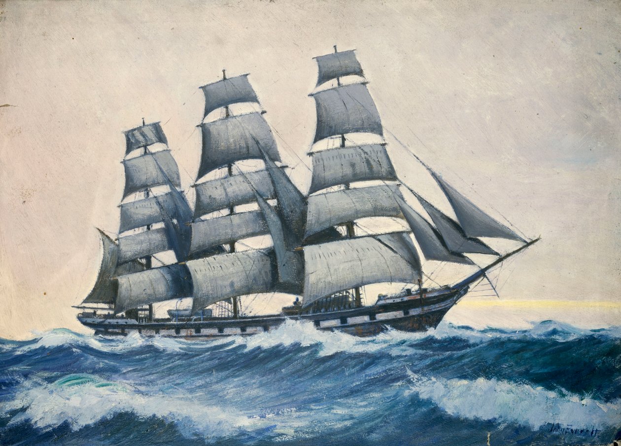 Paisaje marino, c.1876-1949 (óleo sobre papel) de John Everett
