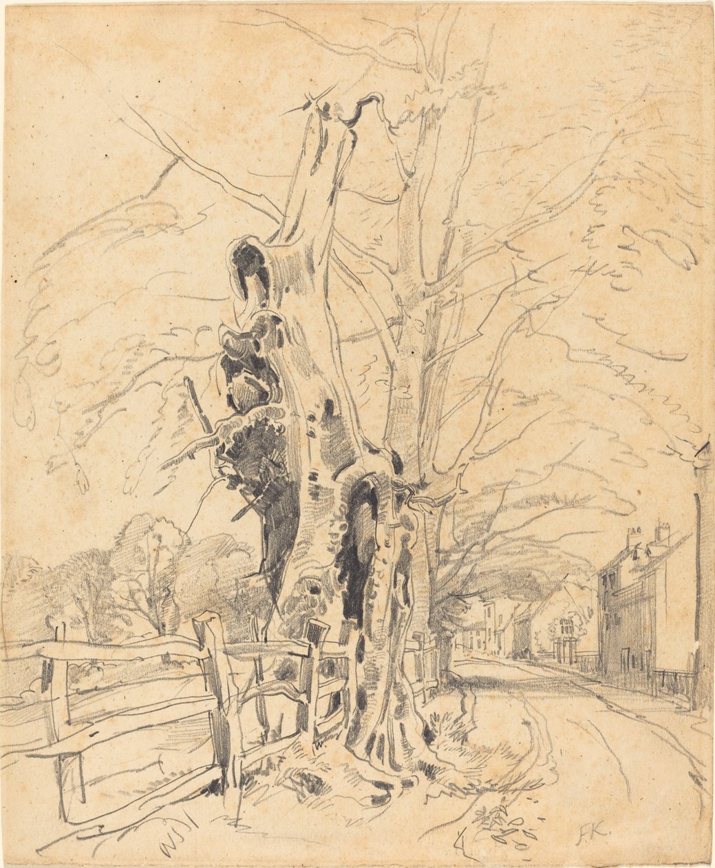 Árboles junto a una valla de rieles de John Frederick Kensett