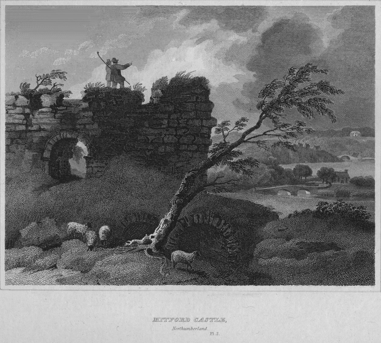 Castillo de Mitford, Northumberland, 1814 de John Greig