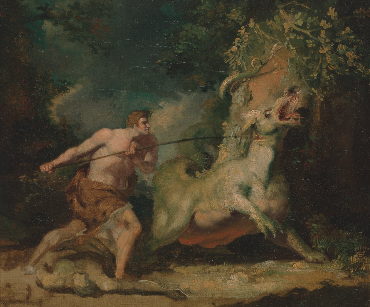 Hombre atacando a un monstruo de John Hamilton Mortimer