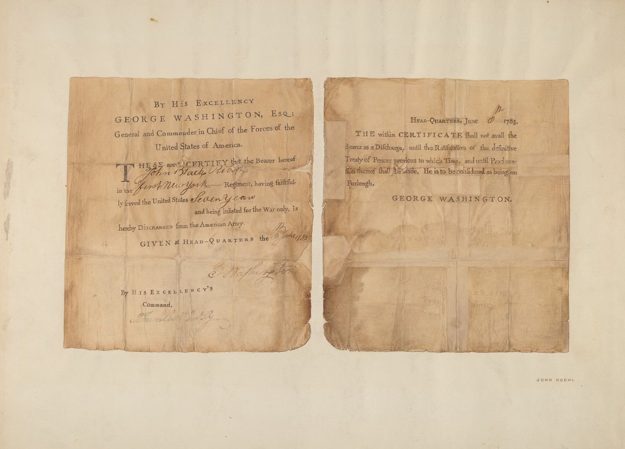 Certificado (licenciamiento del ejército) de John Koehl