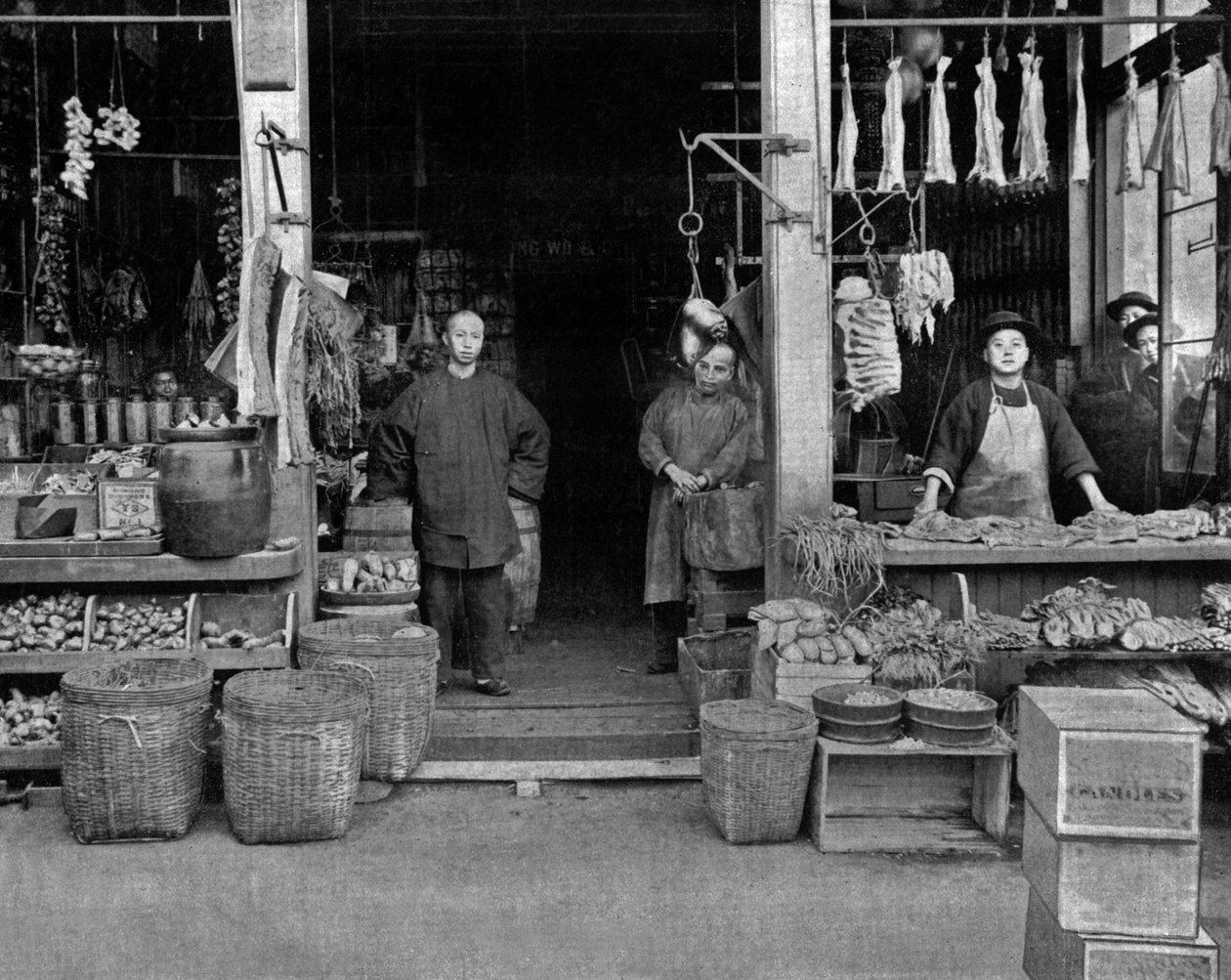 Chinatown en San Francisco (foto en blanco y negro) de John Lawson Stoddard