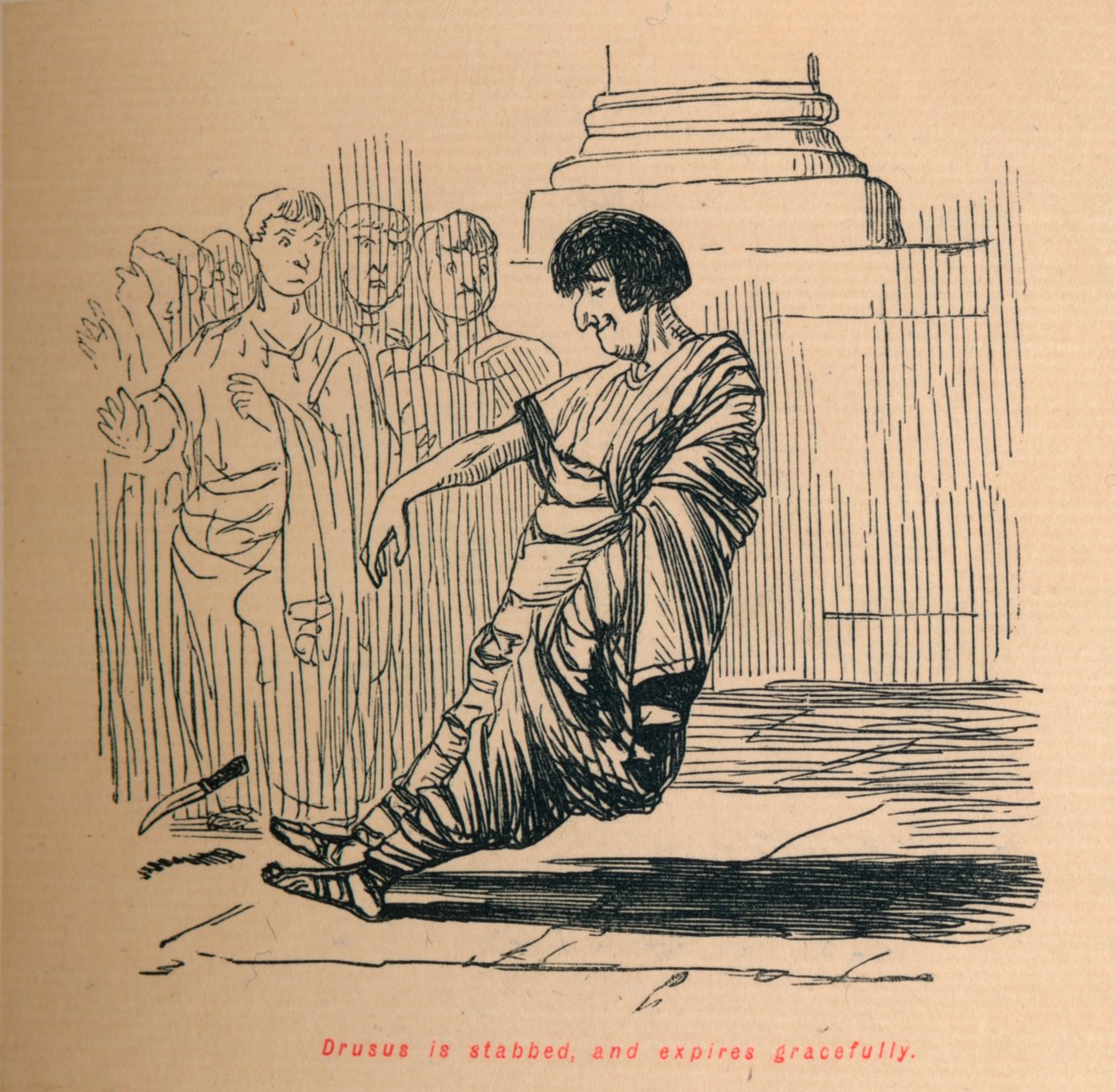 Druso es apuñalado y expira graciosamente, 1852 de John Leech