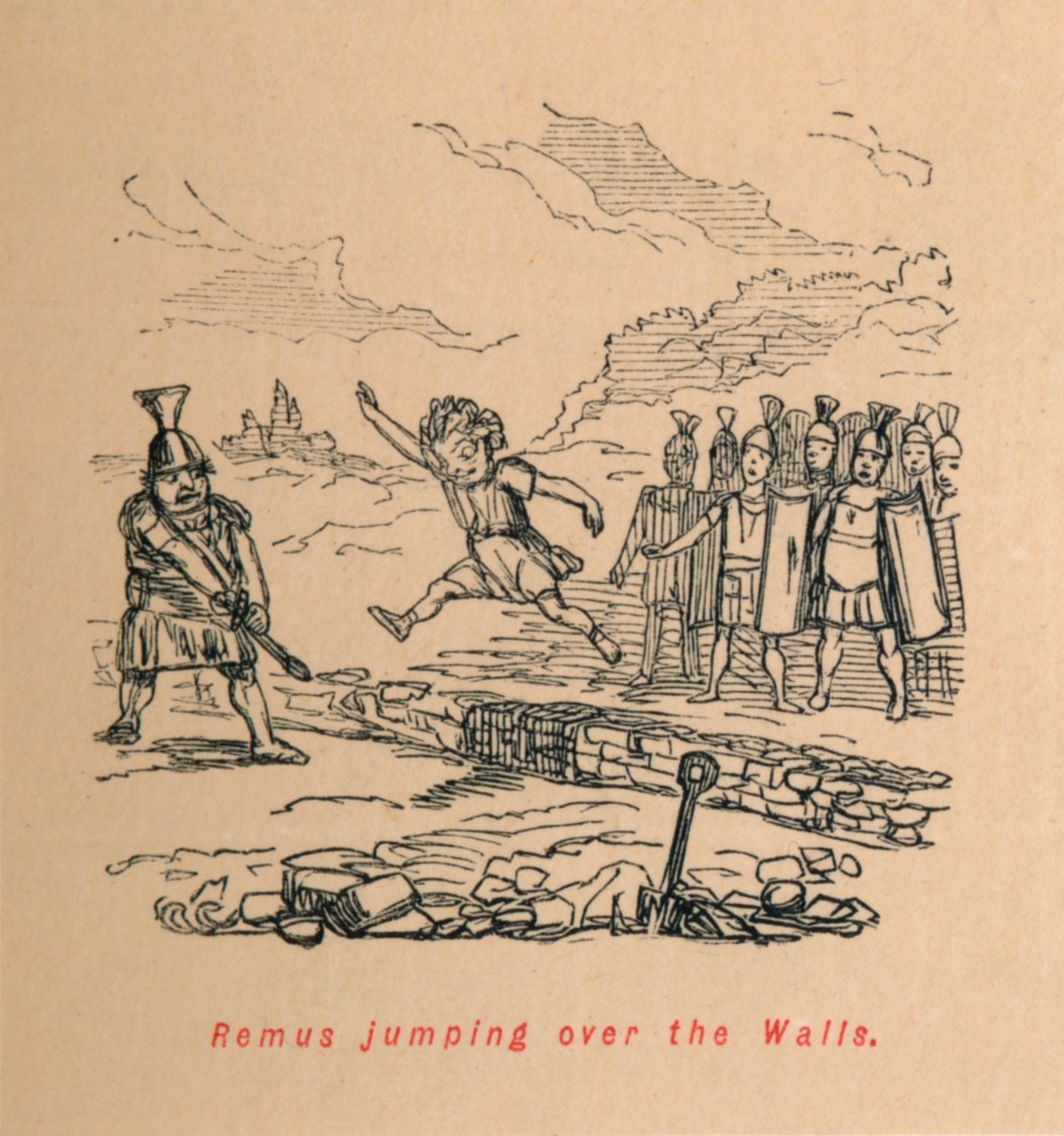 Rómulo saltando sobre los muros, 1852 de John Leech
