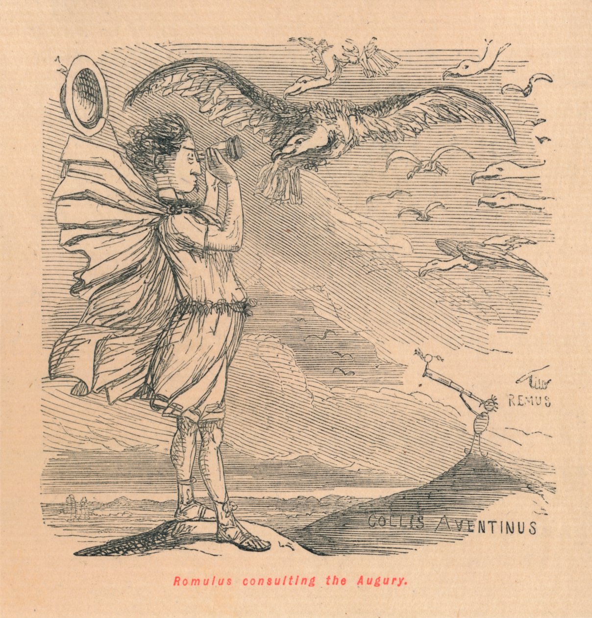 Rómulo consultando el Augurio, 1852 de John Leech