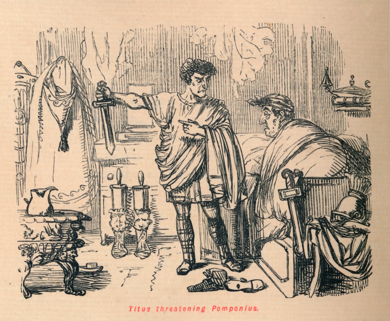 Tito amenazando a Pomponio, 1852 de John Leech