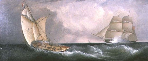 Un Cortador Francés Pasando una Fragata Británica de John Lynn