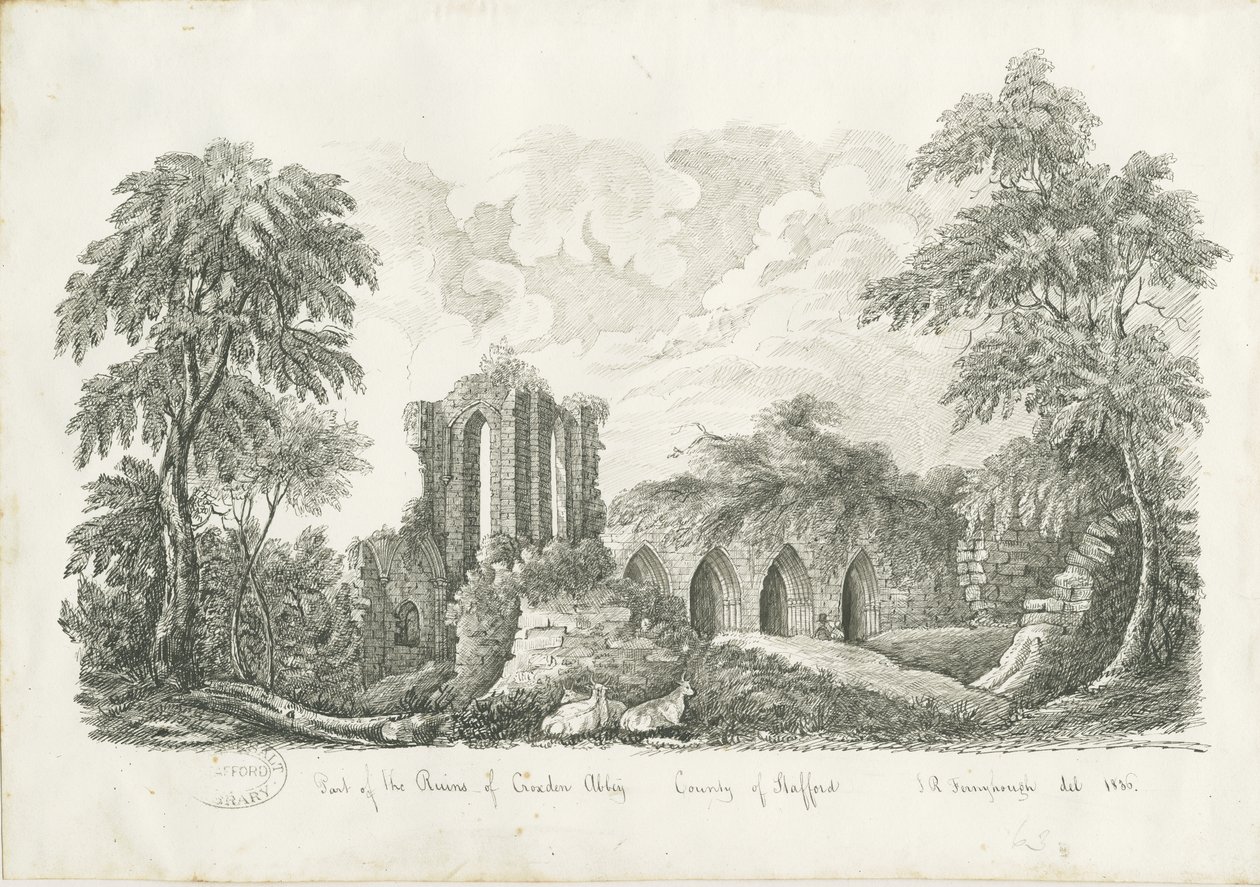 Croxden Abbey: dibujo a pluma y tinta de John Robert Fernyhough