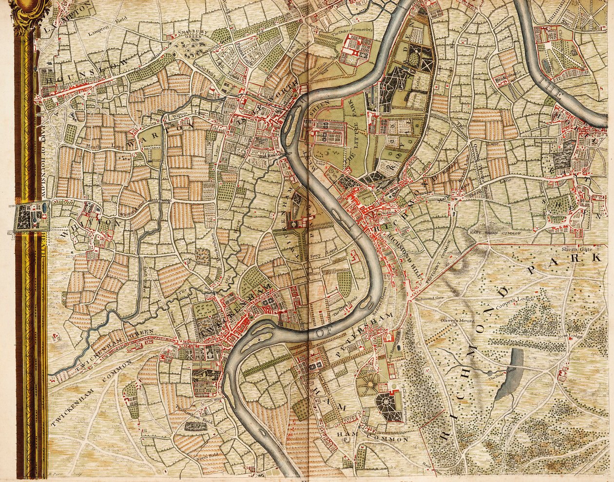 Mapa de Hounslow, Twickenham y Richmond de John Rocque