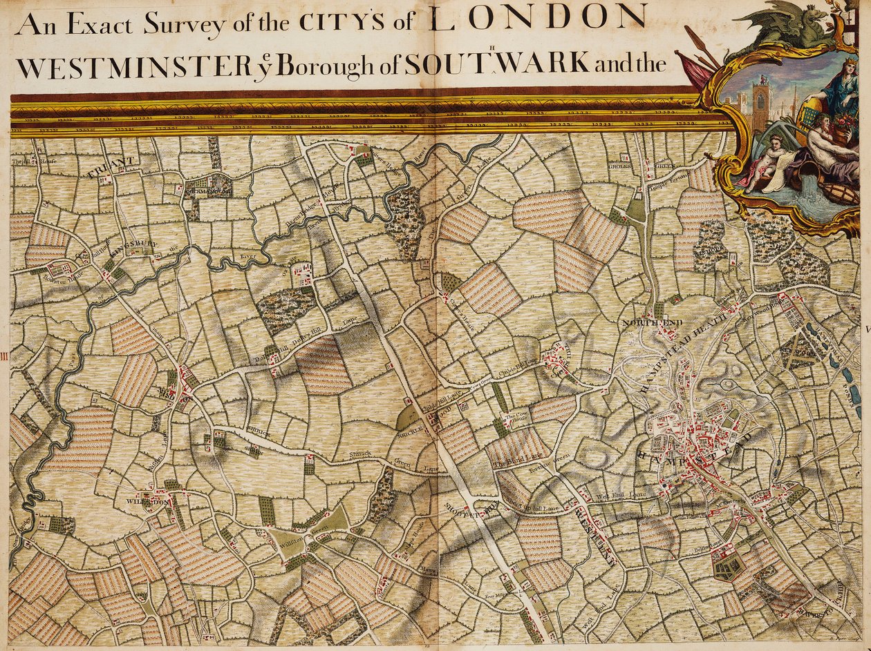 Mapa de Willesden y Hampstead de John Rocque
