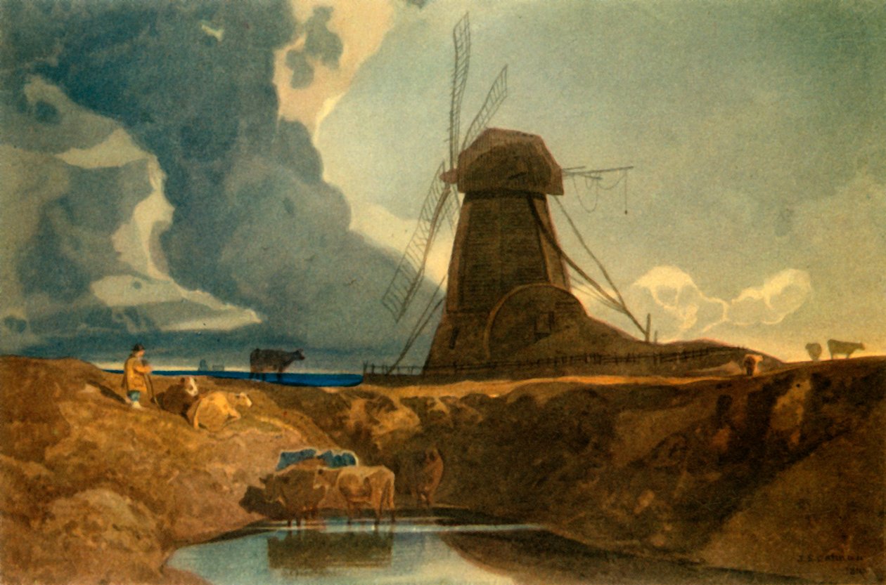 Molino de drenaje, Lincolnshire de John Sell Cotman