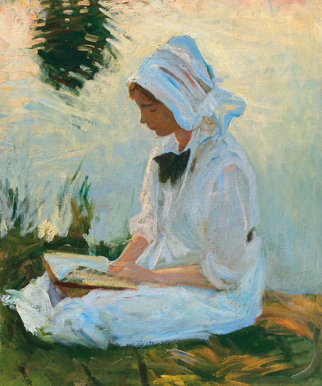 Niña leyendo junto a un arroyo, c.1888 de John Singer Sargent