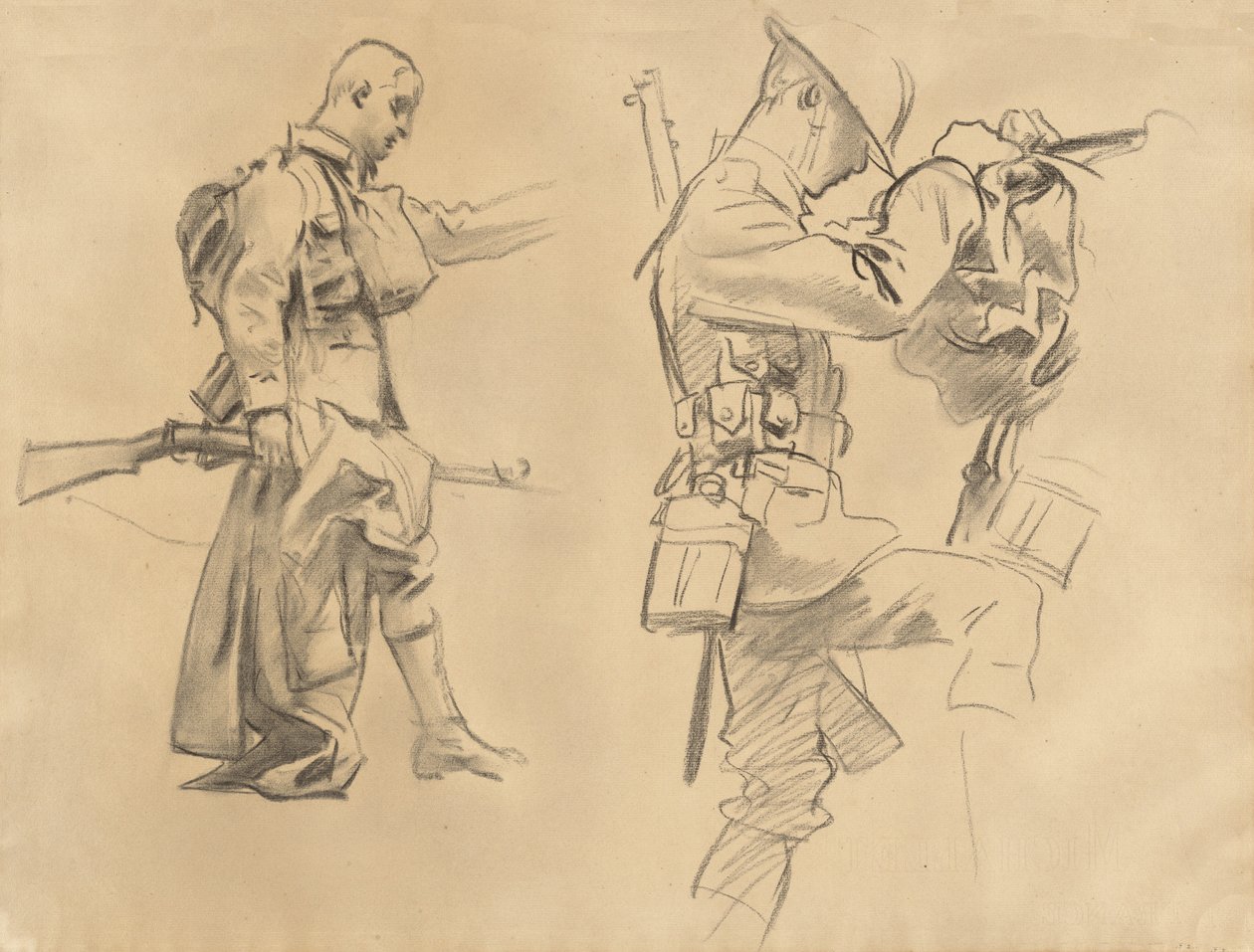Estudios para Gassed [recto], 1918-1919 de John Singer Sargent