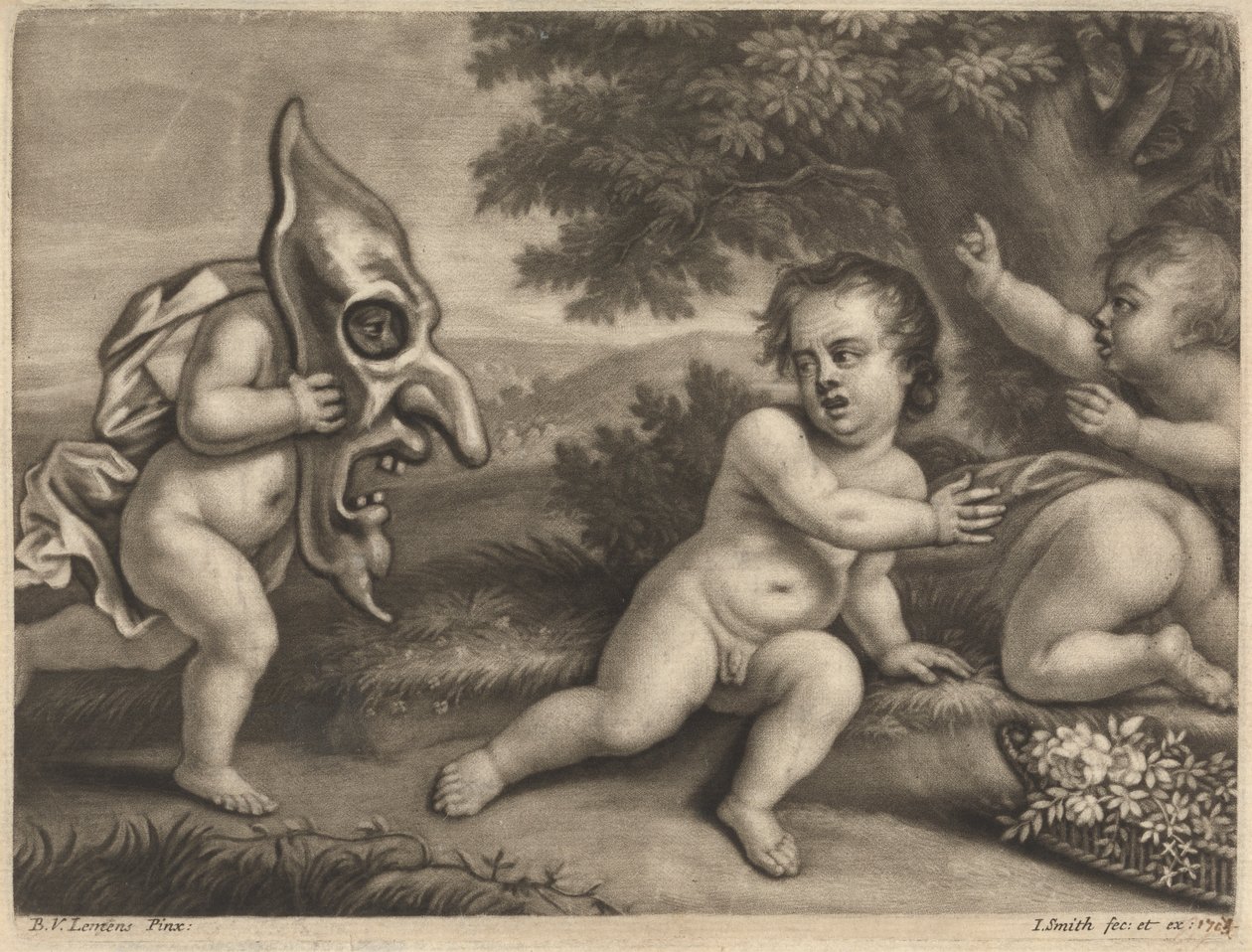 Niños jugando con una máscara de John Smith
