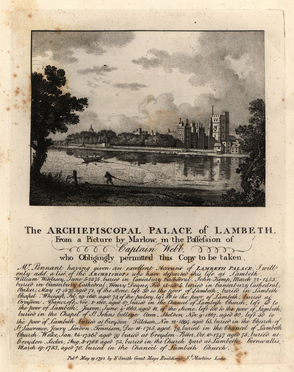 Vista del Palacio de Lambeth, Londres de John Thomas Smith
