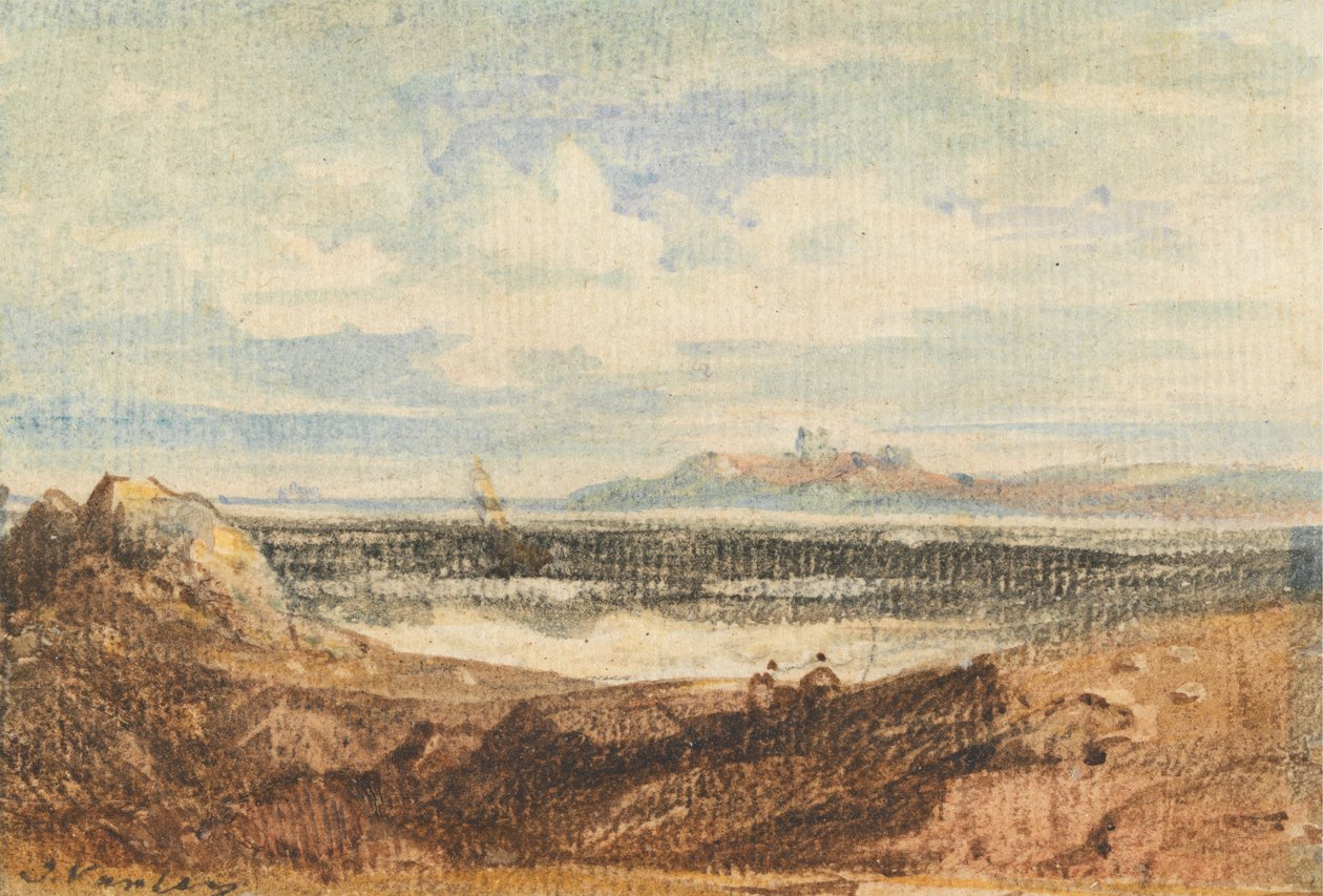 Vista de la escarpada costa, Bamburgh, Northumberland de John Varley