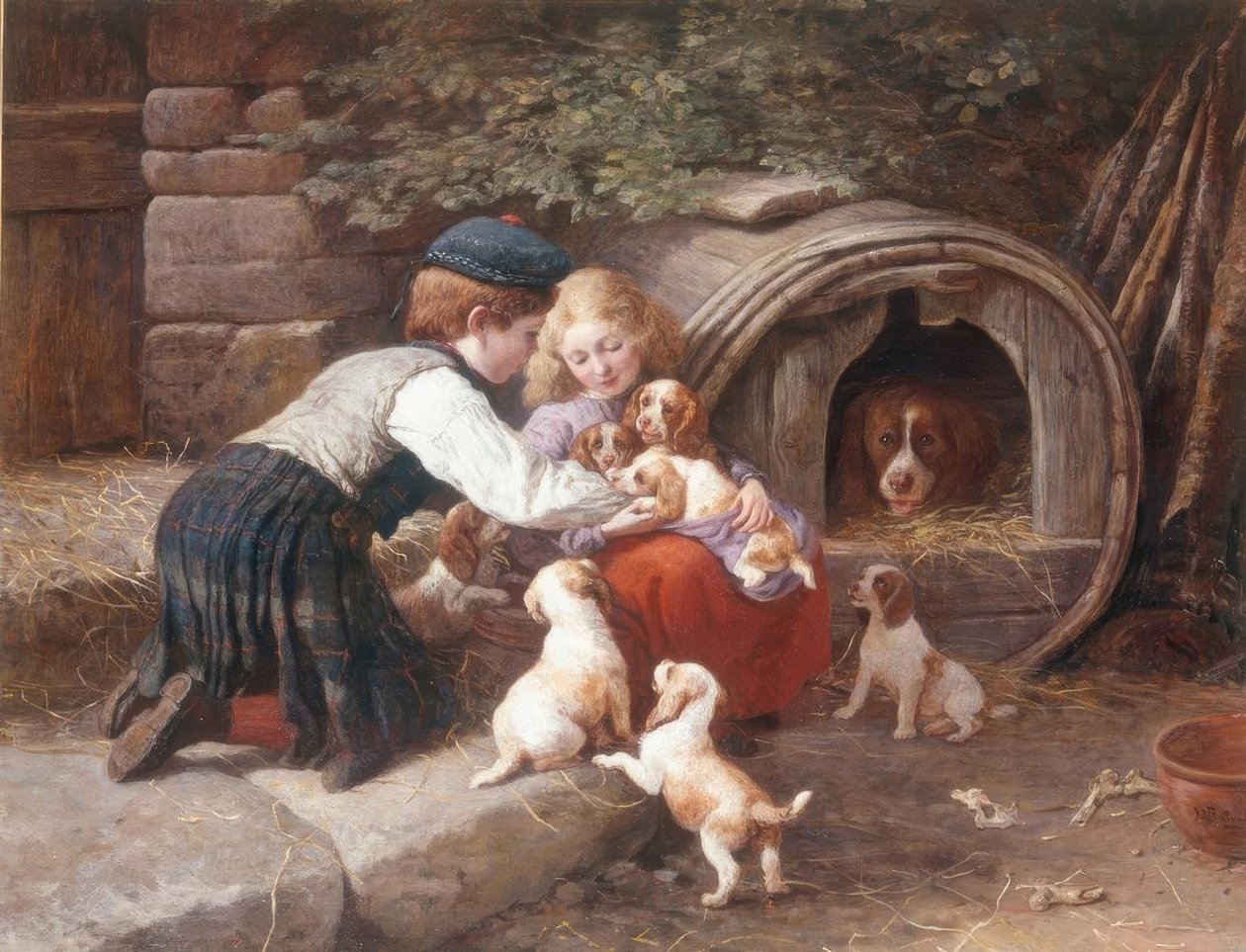 Jugando con los cachorros de John William Bottomley