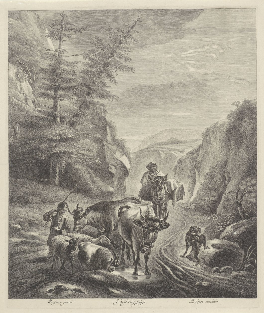 Pastores con ganado en un camino de montaña de Jonas Suyderhoef