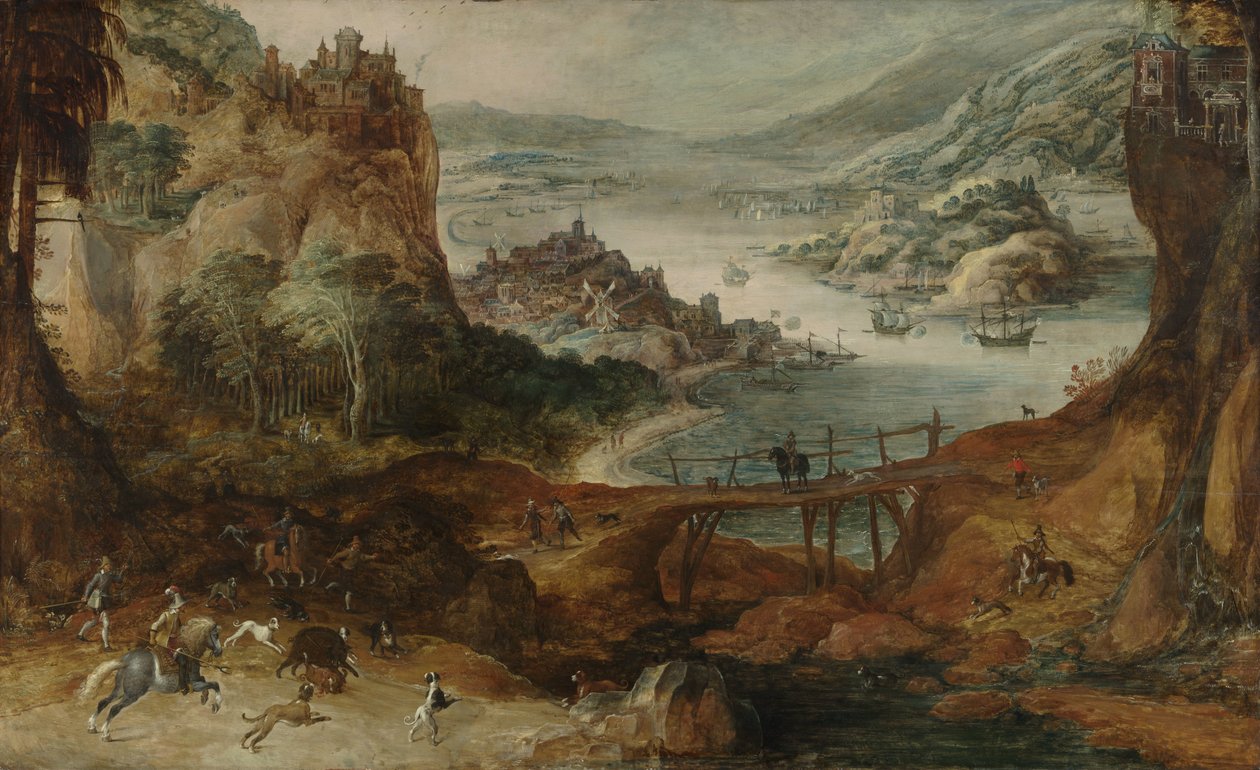 Paisaje fluvial con caza del jabalí de Joos de Momper (II)